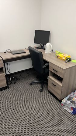 L-Shaped Office Desk with Drawers
