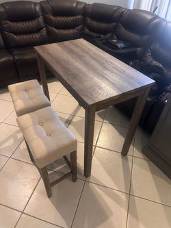 Dining Table Set w/ 2 Comfy Padded Benches