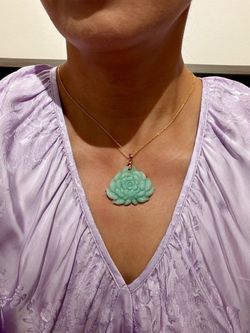 Certified New Natural Jadeite Lotus Flower Pendant Necklace with S925 Bail