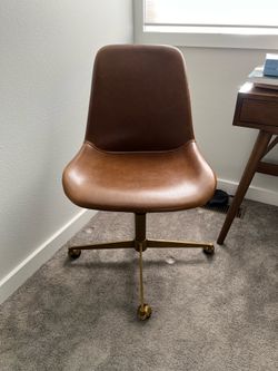 World Market Tyler Bi Cast Leather Molded Office Chair Cognac Brown