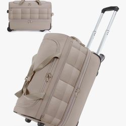 BAGSMART Rolling Duffle Bag with Wheels, Carry On Bag Duffel Bag for Travel, Wet Pocket Duffle with Wheels and Handle, Khaki, 40L New 40