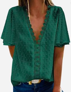 Green blouse with detailed, semi share overlay LRG