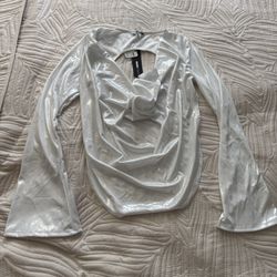 Fashion Nova White Shimmer Long Sleeve Top Size M Kora Set NWT 