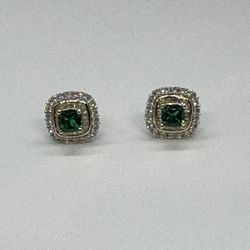 10K Yellow Gold Created Emerald and 1/2ctw Diamond Earrings