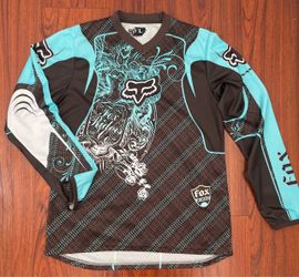 Fox Racing Women Jersey Medium Teal Brown Motocross Long Sleeve
