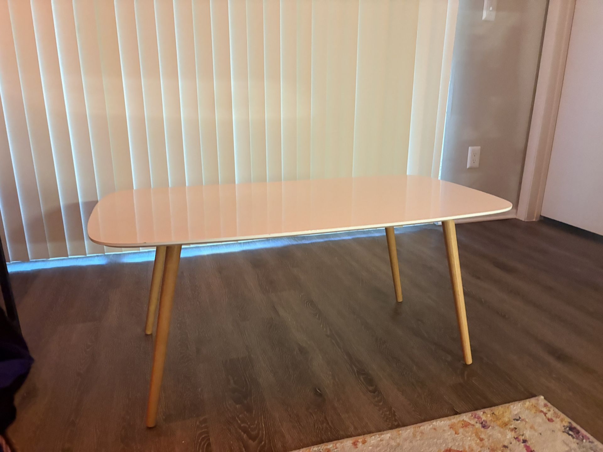 Modern White Coffee Table with Wood Legs