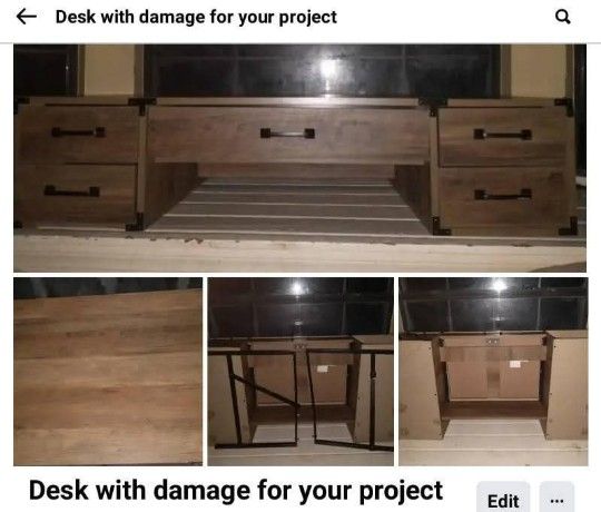Five Drawers Desk With Damage On The Bottom 