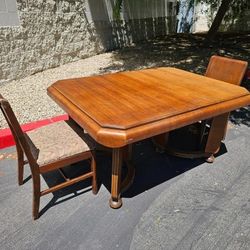 1930's ART DECO Dining Table w/ 3 Extensions & 2 Chairs