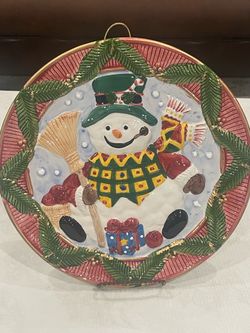12-inch ceramic holiday serving platter featuring a 3D snowman by World Bazaars Inc.