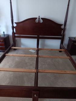 Cherry Wood Four-Poster Bed Frame