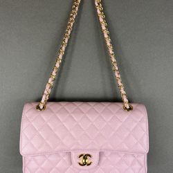 Chanel Pink Classic Caviar Quilted Leather Double Flap Purse Bag 
