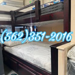 Triple Cherry Bunk Bed With Mattresses New Camas