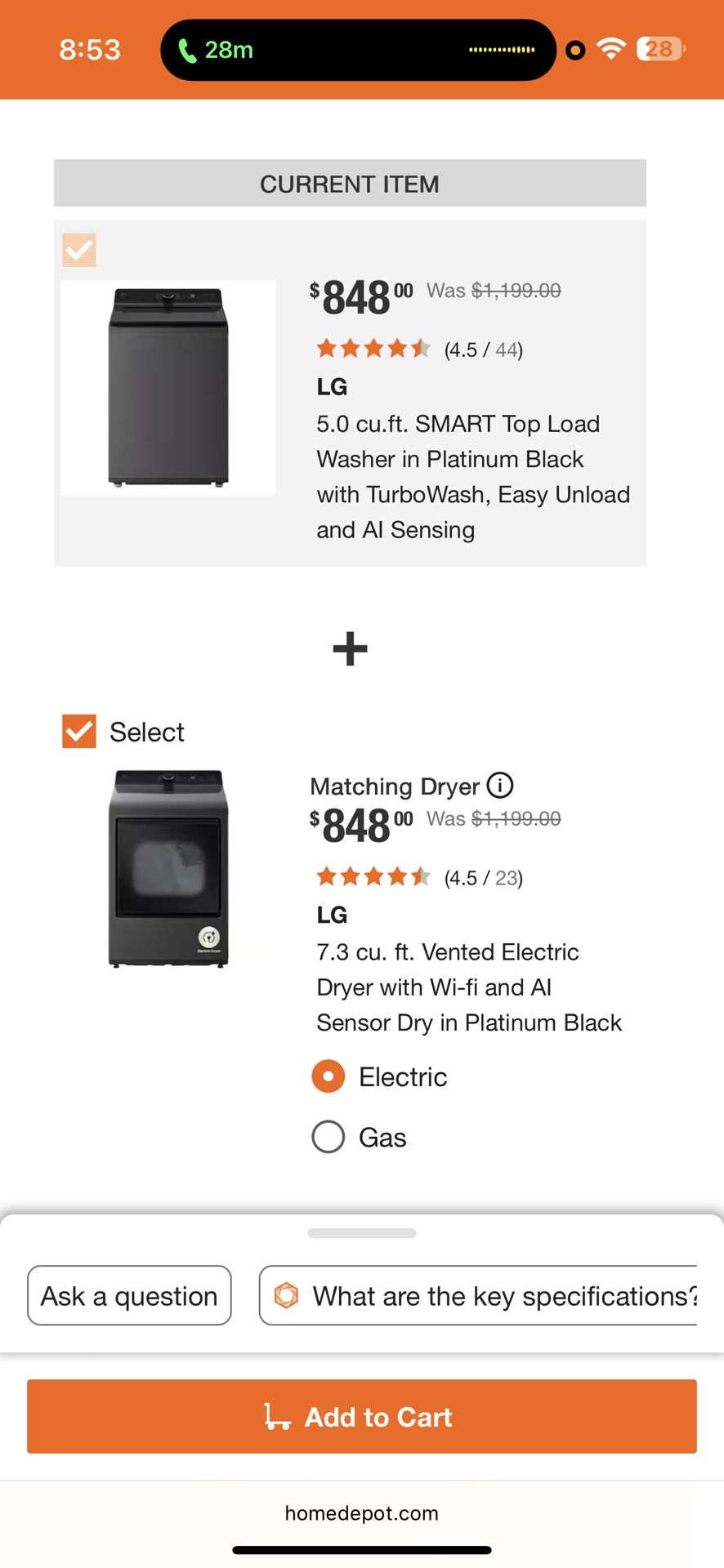 Brand New LQ Smart AI Washer And Dryer Combo
