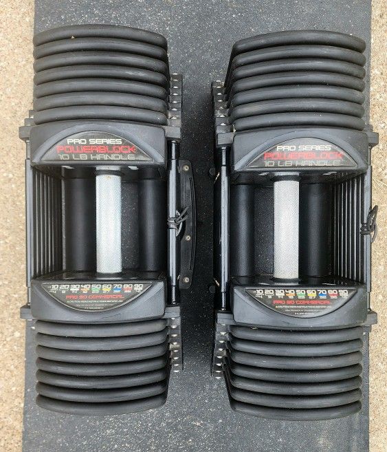 POWERBLOCKS PRO Commercial 90 - Adjustable Dumbbells Power Blocks Weights Dumbells Powerblock 90lb Pair 90lbs Weight Set Gym Rack