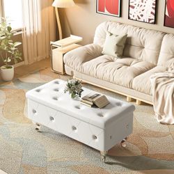 Storage Ottoman Bench for Bedroom, Upholstered Entryway Bench with Legs & Safety Hinge, Small Storage Bench for Living Room/End of Bed/Entry