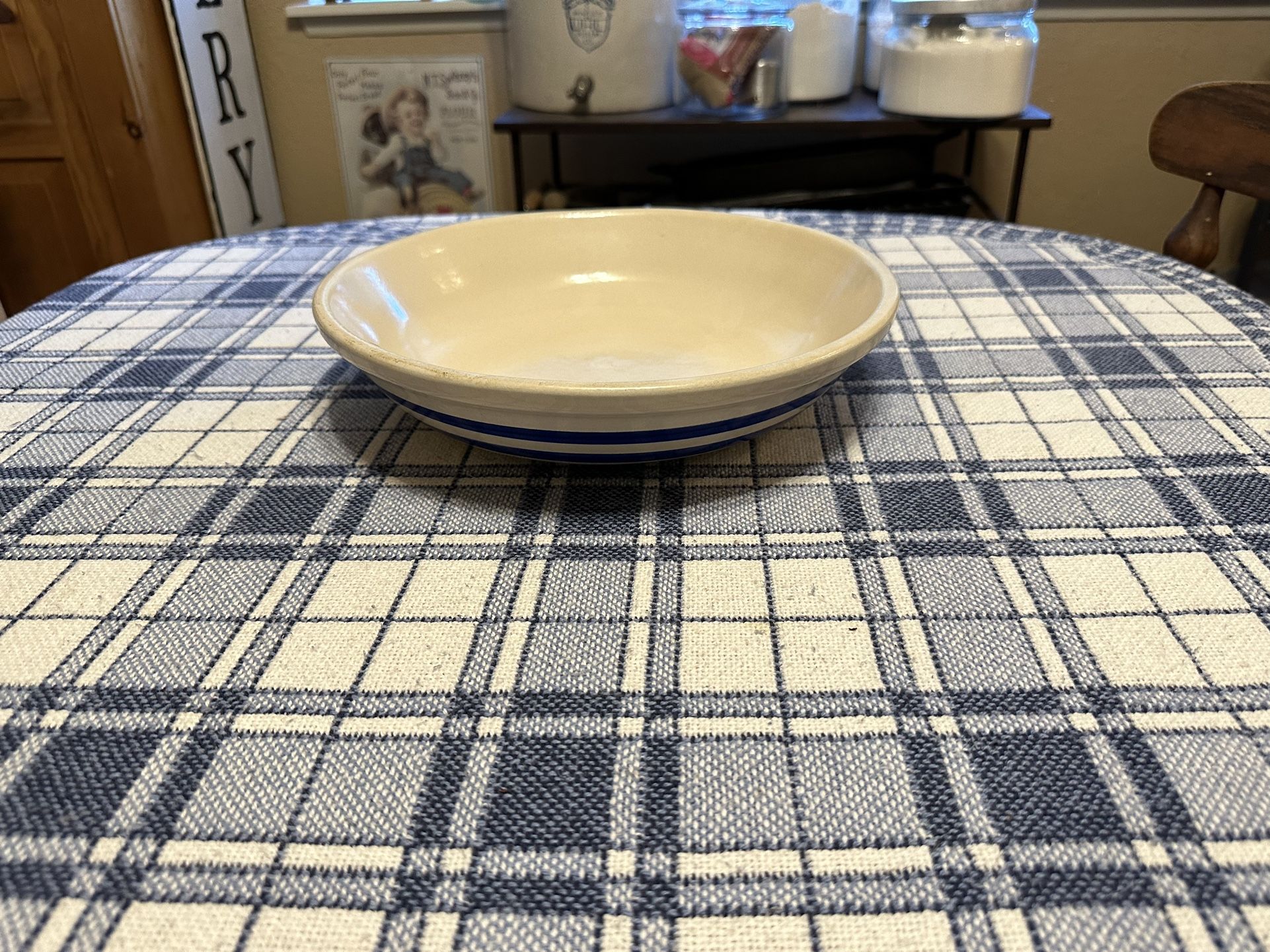 Vintage Roseville Pottery Friendship Blue Stripe Pasta / Serving Bowl