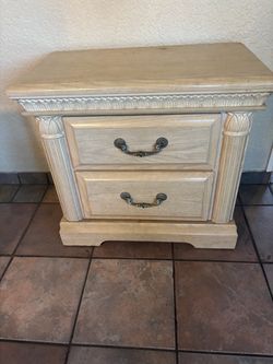 Whitewashed Wood Nightstand with Two Drawers