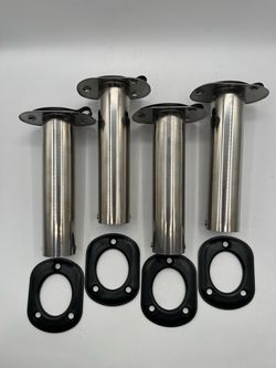(4 pieces) 90° Gasket Flush Mount Fishing Rod Holders with Rubber Cap, Stainless Steel