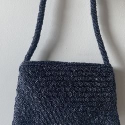 Vintage: Clutch Purse Handbag Beaded, Gray Lucite Pull Zippered