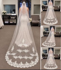 Cathedral Length Lace Trim Wedding Veil