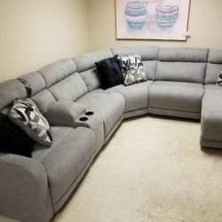 Power Reclining Sectional $1 Down No Credit Check Financing
