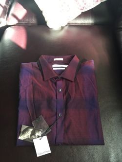 NWT men's Calvin Klein basic halo plaid shirt size L