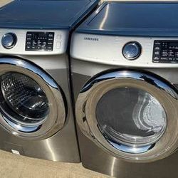 Graphite steel front load Samsung   washer and  front load dryer electric  high efficiency working perfectly extra for delivery same day delivery and 