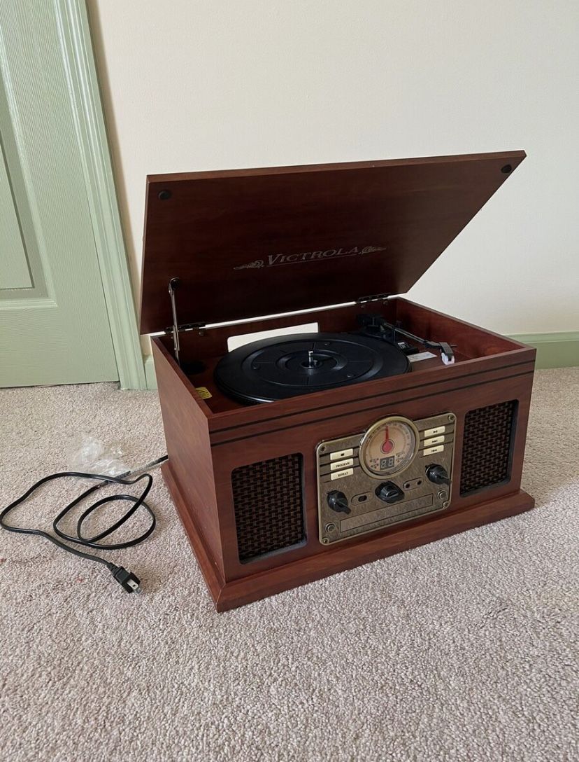 Victrola 6-in-1 Nostalgic Bluetooth Record Player with 3-Speed Turntable with CD and Cassette, Mahogany