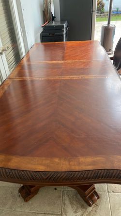 Large Wood Dining Table with Carved Apron