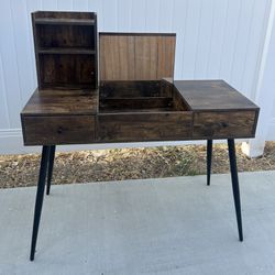 Brown Vanity Desk With Storage 
