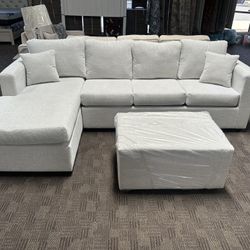New White Grey Sectional And Ottoman