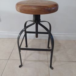 Adjustable Metal Stool with Wooden Seat