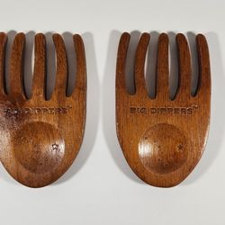 VINTAGE BIG DIPPERS WOODEN SALAD SERVING SET FORKS
