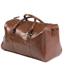 Duffle Gym Travel Duffel Leather Sports Overnight Weekender Brown Bag (Brown)