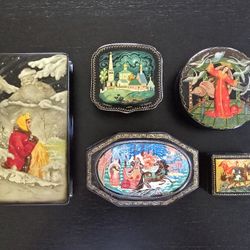 Vintage Russian USSR Painted Trinket Boxes