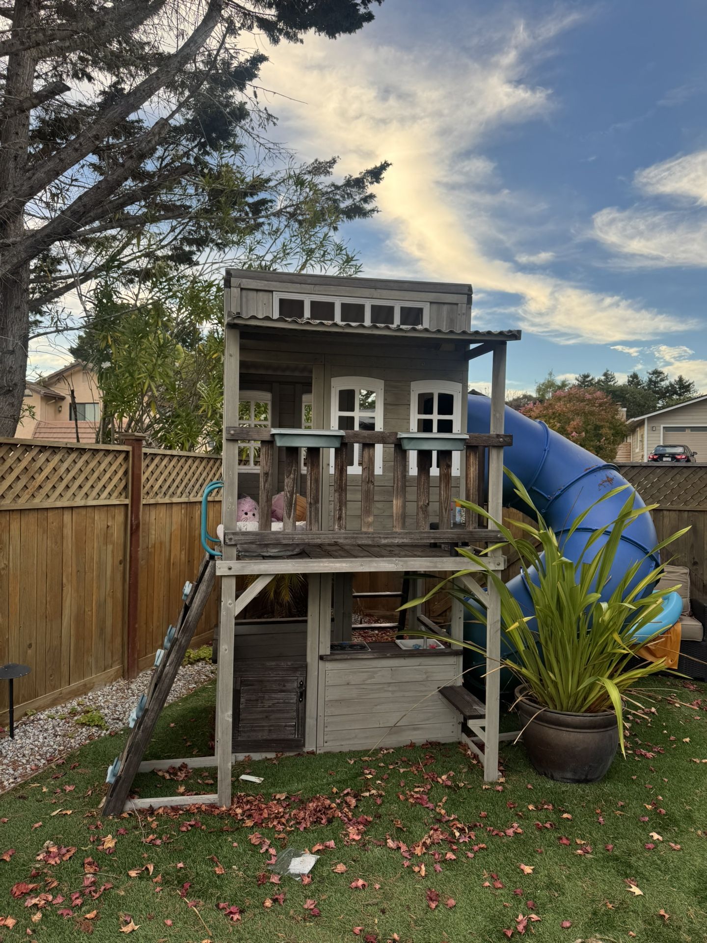 Giant Wooden Playhouse with Slide