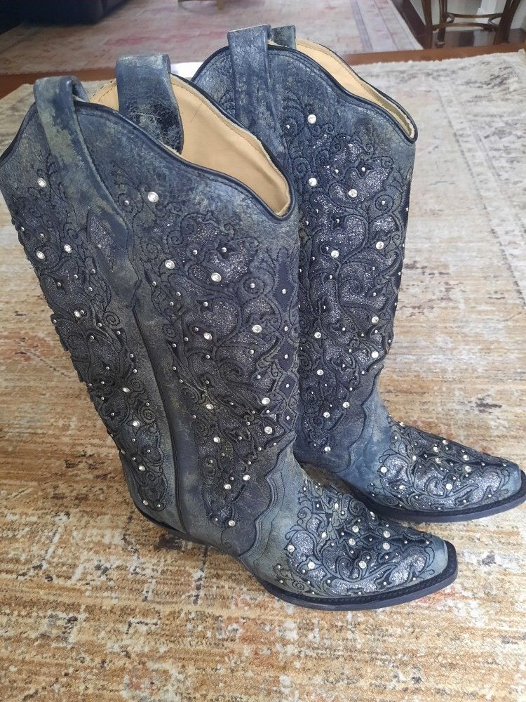 Corral Women's 13-inch Glitter Inlay & Crystals Pull-On Cowboy Boots