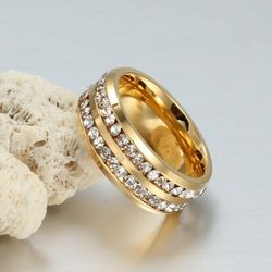 Size 5.5 Mens And Womens  Fashion Wedding Ring  Double Rows Rhinestones Titanium