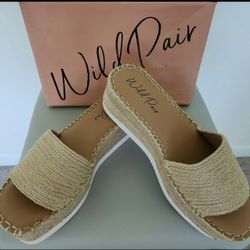 NEW Womens Wild Pair Shermer Woven Slide Wedge Sandals Natural Jute Size 12