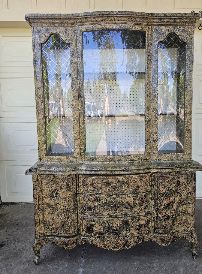 Vintage beautiful wooden cupboard with drawers, two pieces in excellent condition.