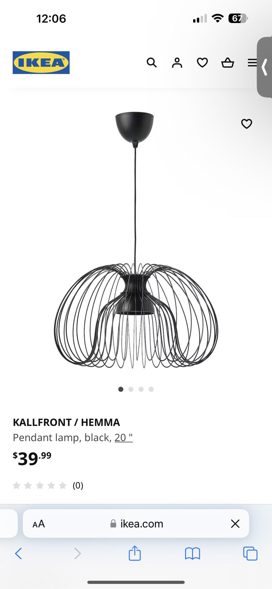 Ikea kallfront Pendant Lamp Shade With Cord Set And LED Bulb
