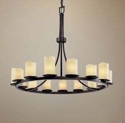 Dakota 42" Wide Bronze 15-Light Wagon Wheel Ring Chandelier