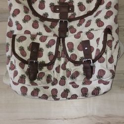 Pineapple Canvas Backpack With Coral Interior