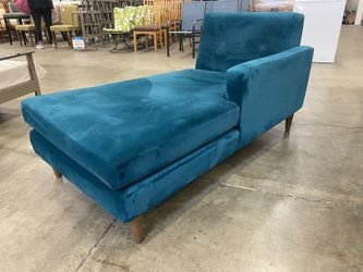 JOYBIRD Teal Plush Button Tufted Single Arm Chaise Lounge