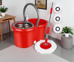 Spin Mop And Bucket With Wringer Set, 360° Spinning Mop Bucket System With 3 Microfiber Mop Replacement Heads, Adjustable Handle For Floor Cleaning (R