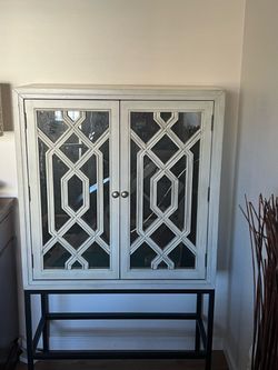 White Wood Cabinet with Glass Doors