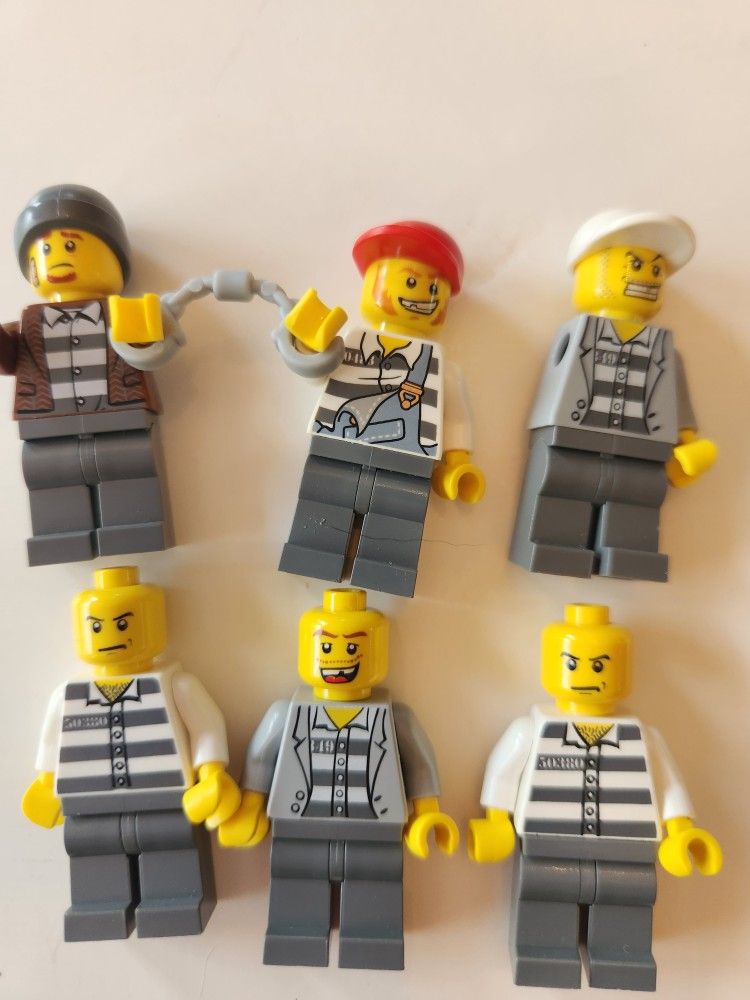 Lego minifig jail prisoners lot of 6 handcuffs