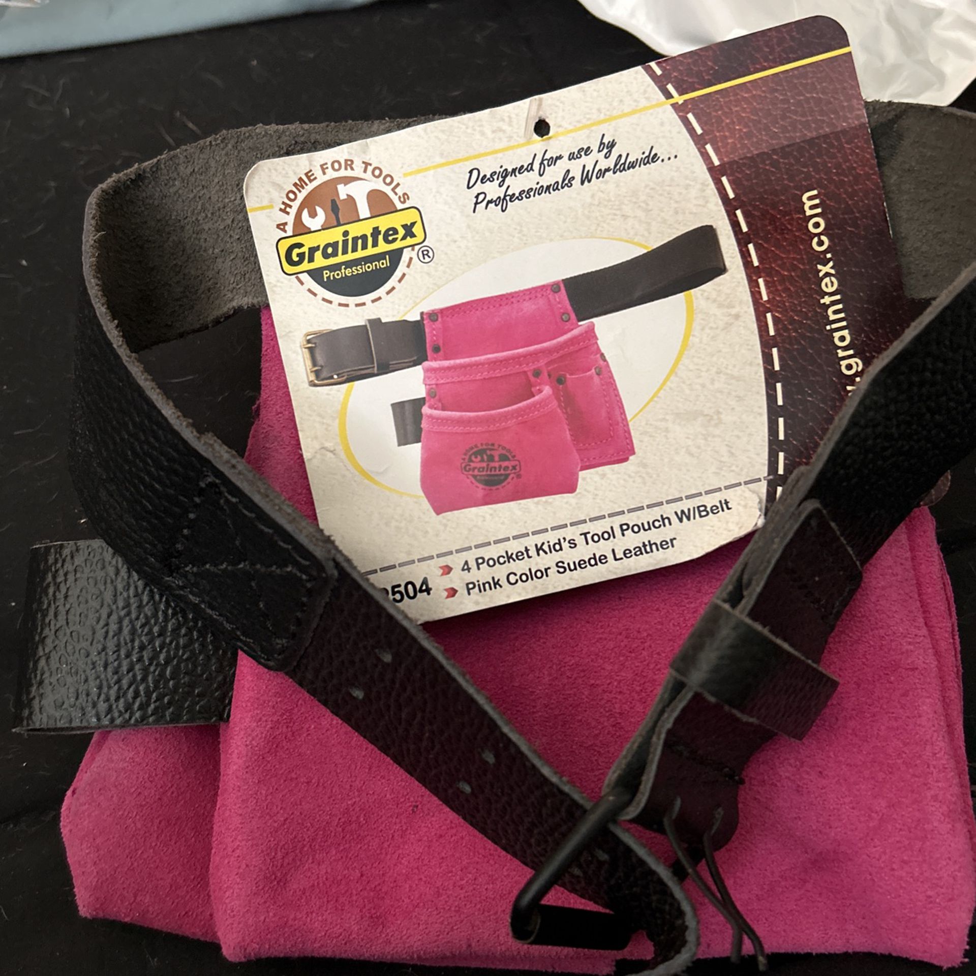 Kids Tool Pouch W/Belt Pink Suede Leather