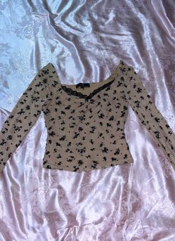 Floral Long Sleeve Top with Lace Neckline