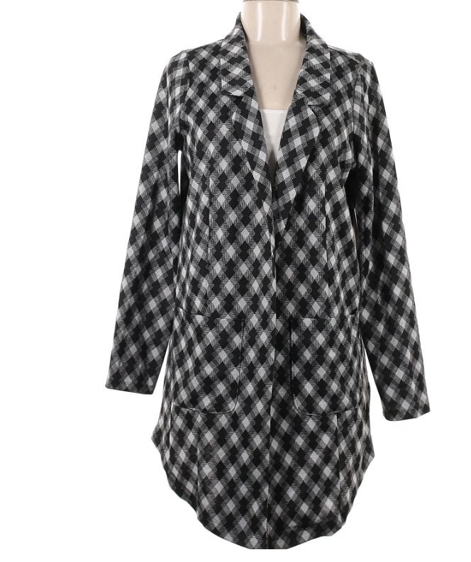 Lularoe Gray Check Pattern Open Front Long Sleeves Blazer Jacket Size M NWT